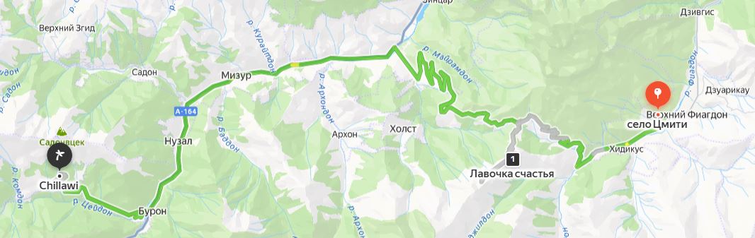 Карта маршрута из Цмити в Цейское ущелье